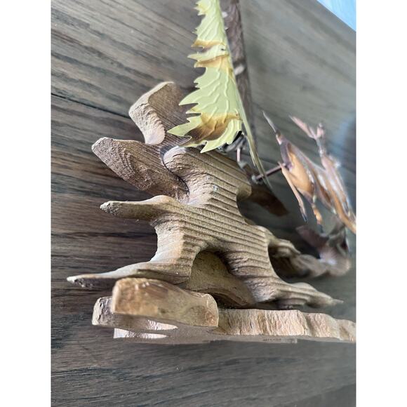 Vintage Brass Copper Deer Sculpture Trees Wood Metal Wall Art Table Top 13"x 15" - Picture 2 of 6